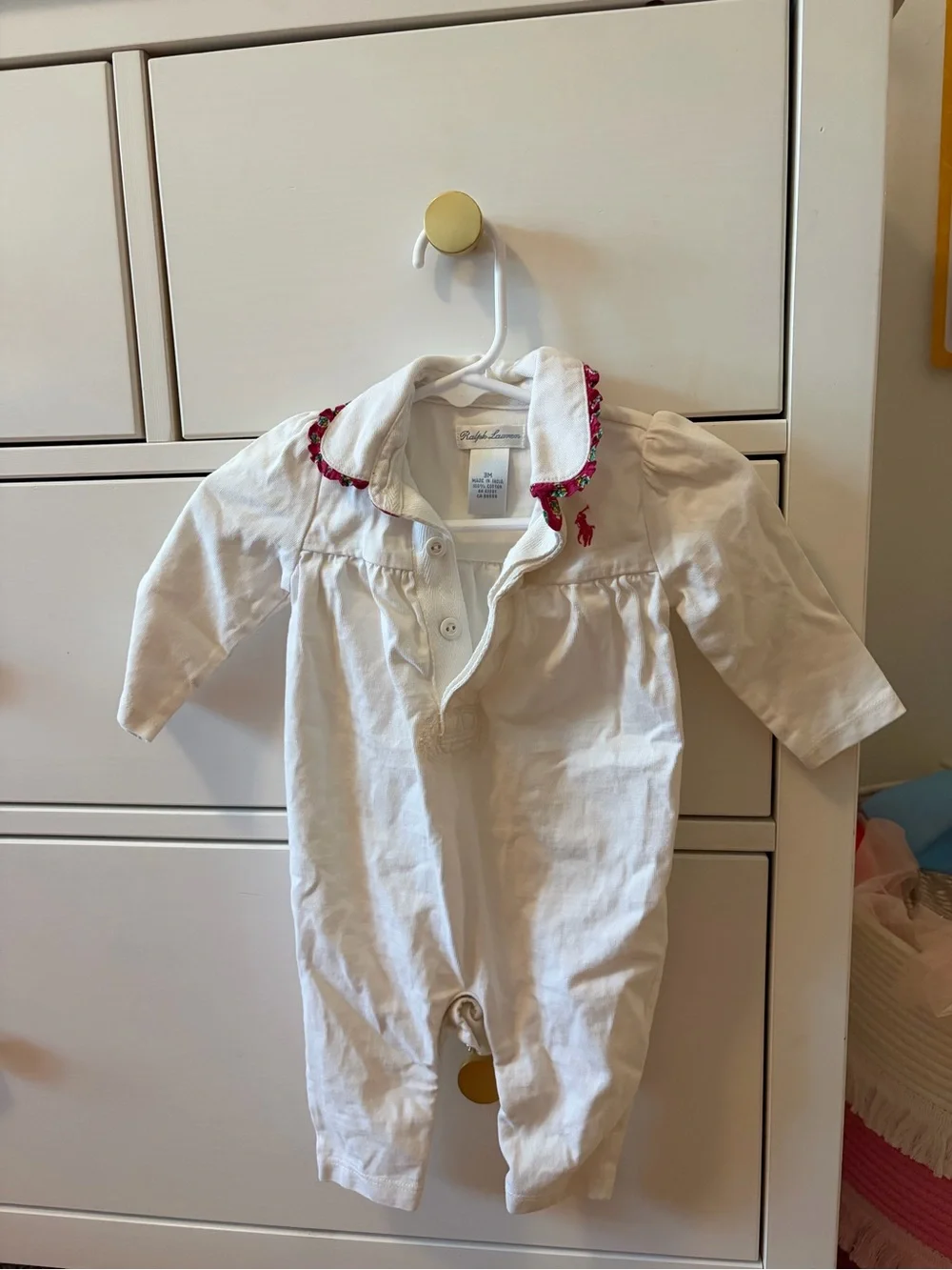 Polo Ralph Lauren Baby Romper 3M White Pink Logo One Piece Cute